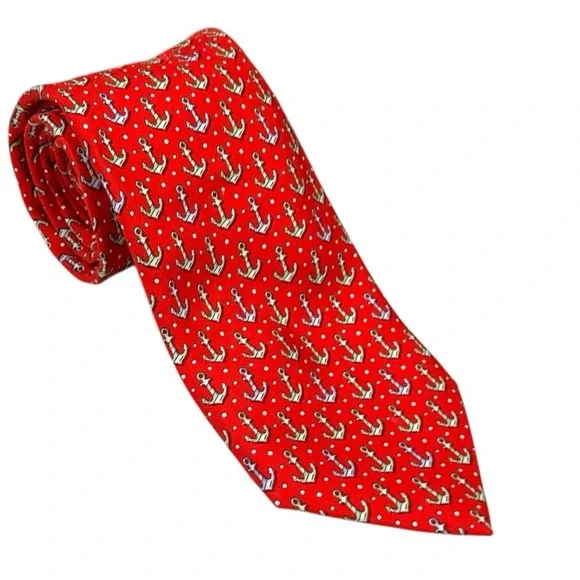 Vineyard Vines Men's Tie Anchor Nautical Preppy Resort Necktie Red Blue Green - Picture 5 of 7